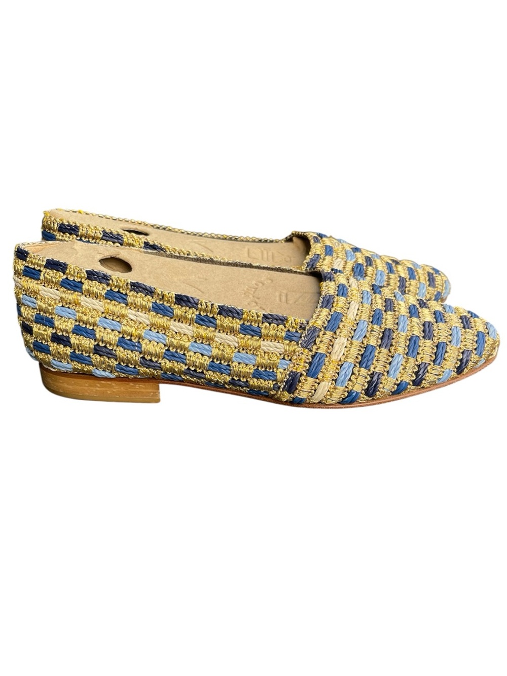 Vintage Ingledew's Italian Collection Gold/Blue Woven Slip On Flats (8B)
